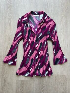 Y2K Laura Petites Pink Retro Patterned Button-Front Chic Top Women’s Size Small